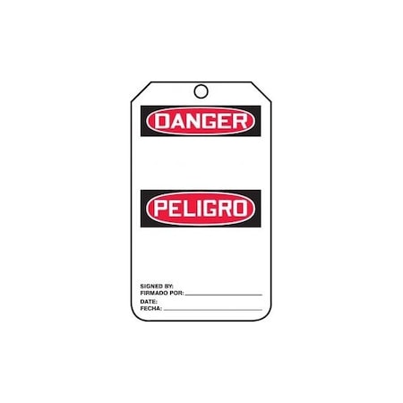 Accuform Bilingual Spanish Safety Tags, DANGER BLANK, 5.75in x 3.25in, HS-Laminate, 25PK SBMDT260LTP